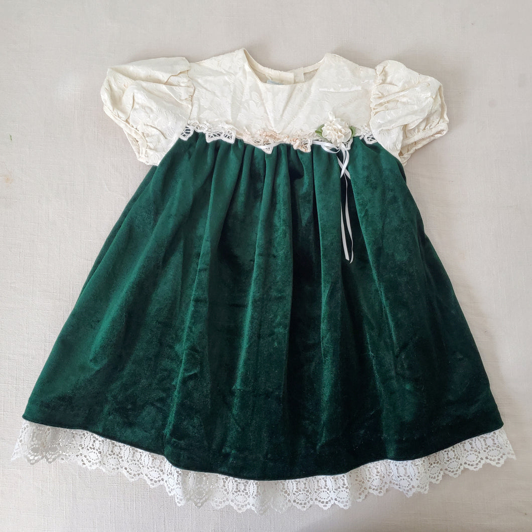 Vintage Cream & Green Velvet Dress 3t/4t