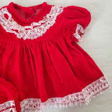 Load image into Gallery viewer, Vintage Red Velvet Frilly Dress + Bloomers 12 months
