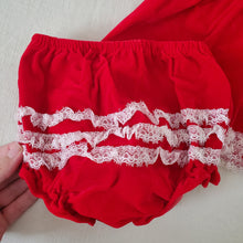 Load image into Gallery viewer, Vintage Red Velvet Frilly Dress + Bloomers 12 months
