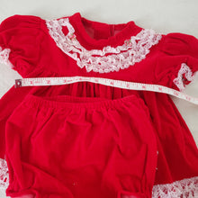 Load image into Gallery viewer, Vintage Red Velvet Frilly Dress + Bloomers 12 months
