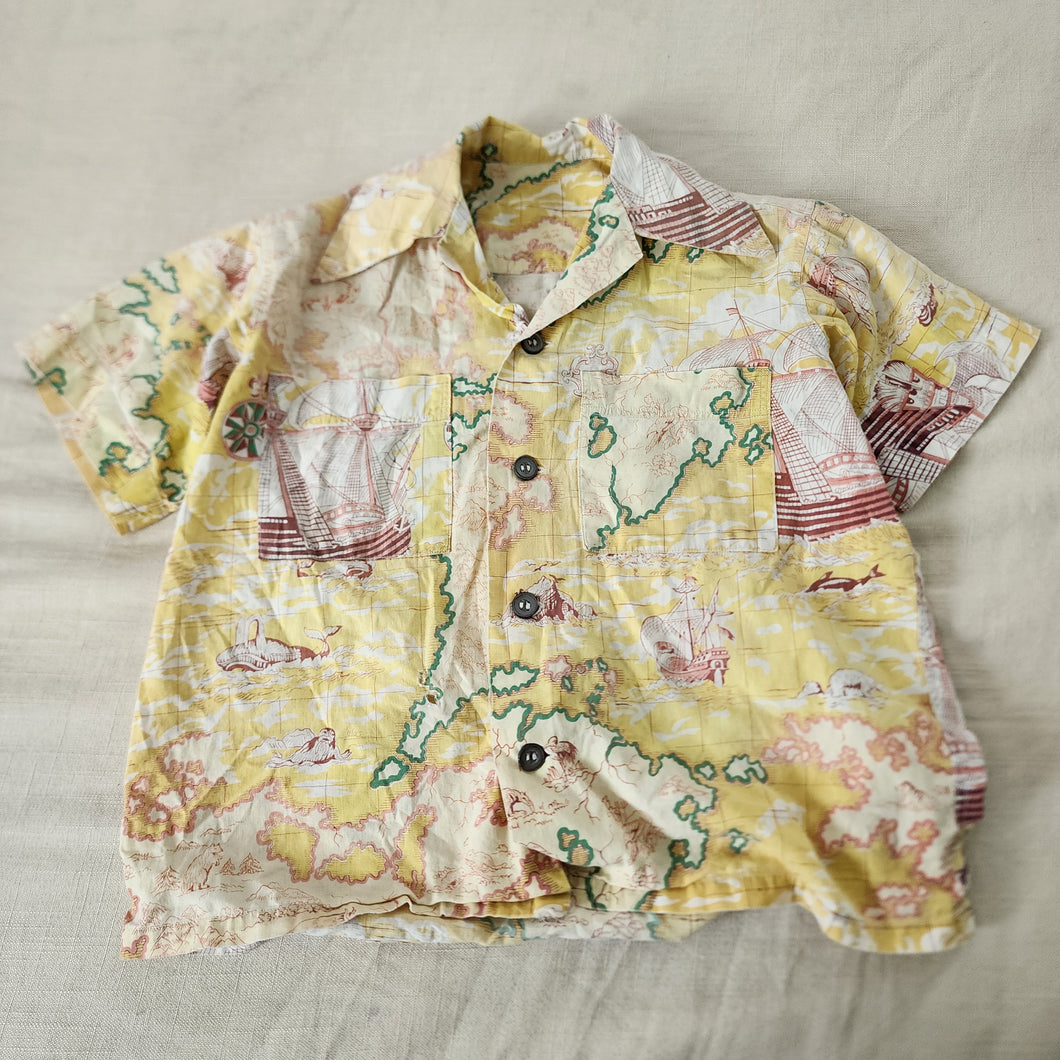 Vintage 70s Map Pattern Shirt kids 6/7 *flaw