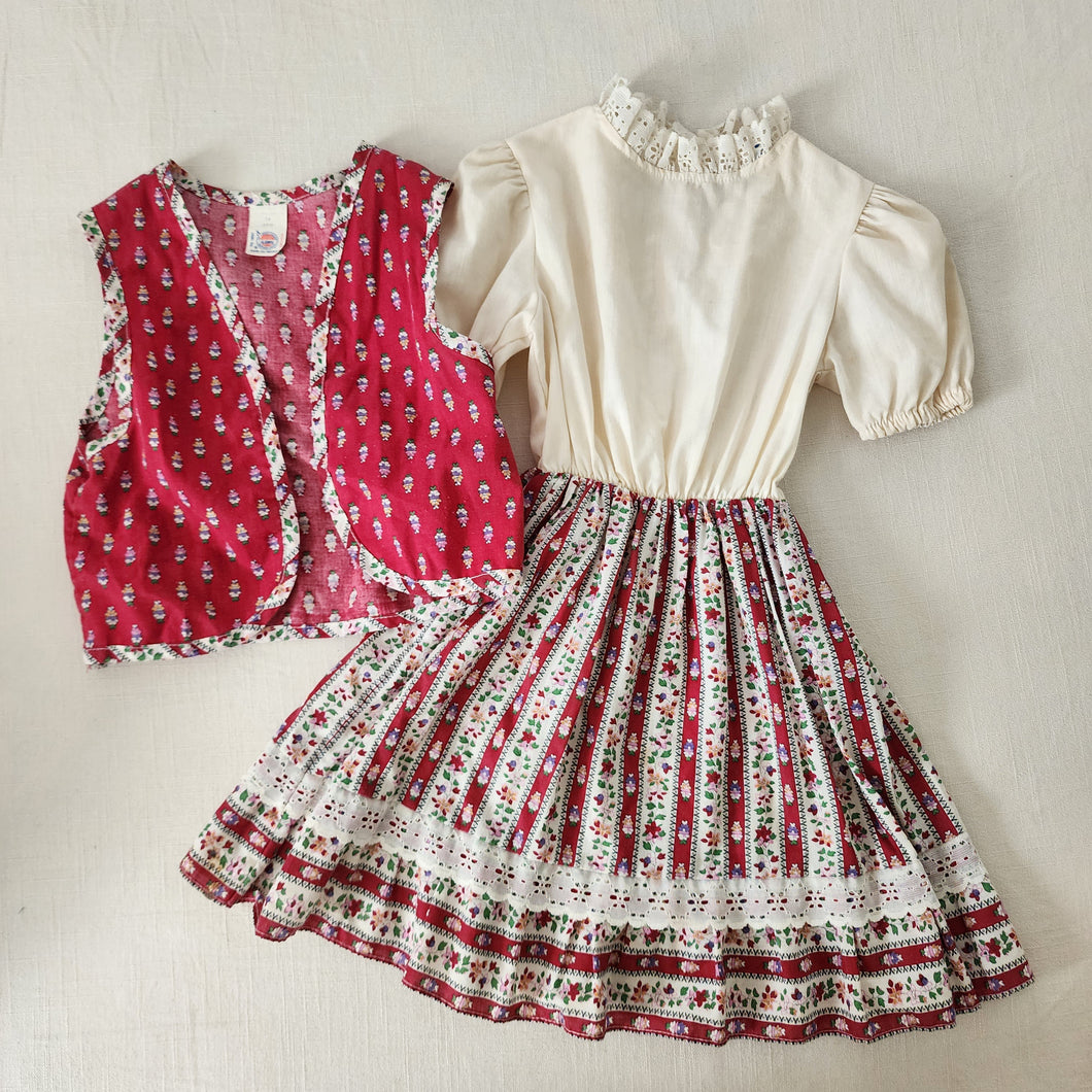 Vintage 70s Floral Dress + Vest Set 5t