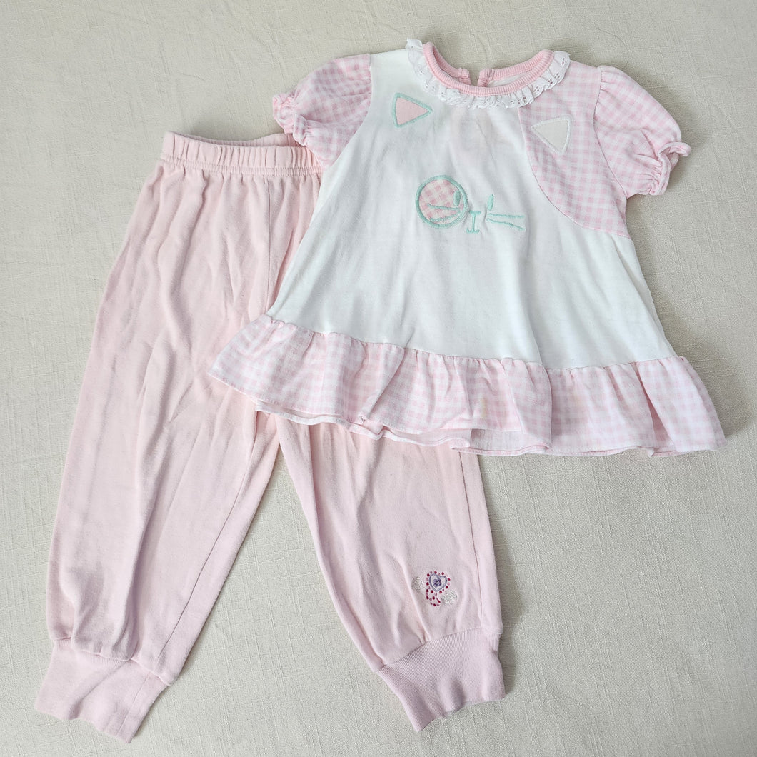 Vintage Pink Kitty Matching Set 2t