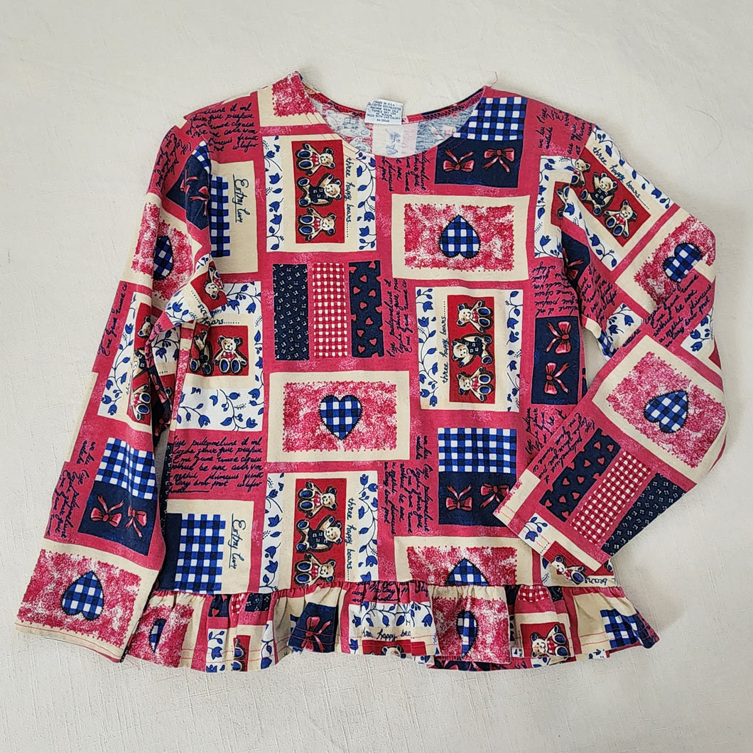 Vintage 90s Heart/Bear Pattern Long Sleeve kids 10/12