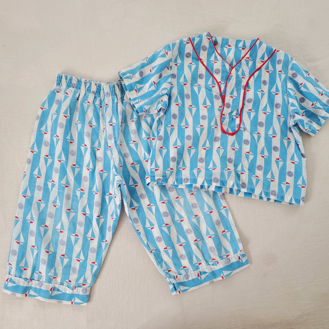 Vintage 70s Sailboat PJs Set 2t *flaw