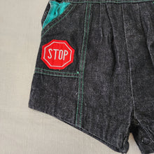 Load image into Gallery viewer, Vintage Stoplight Black Denim Shortalls 12 months
