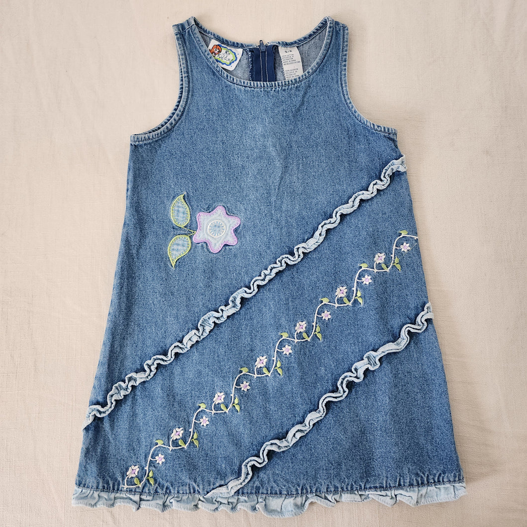 Vintage 90s Denim Ruffle Dress 5t/6