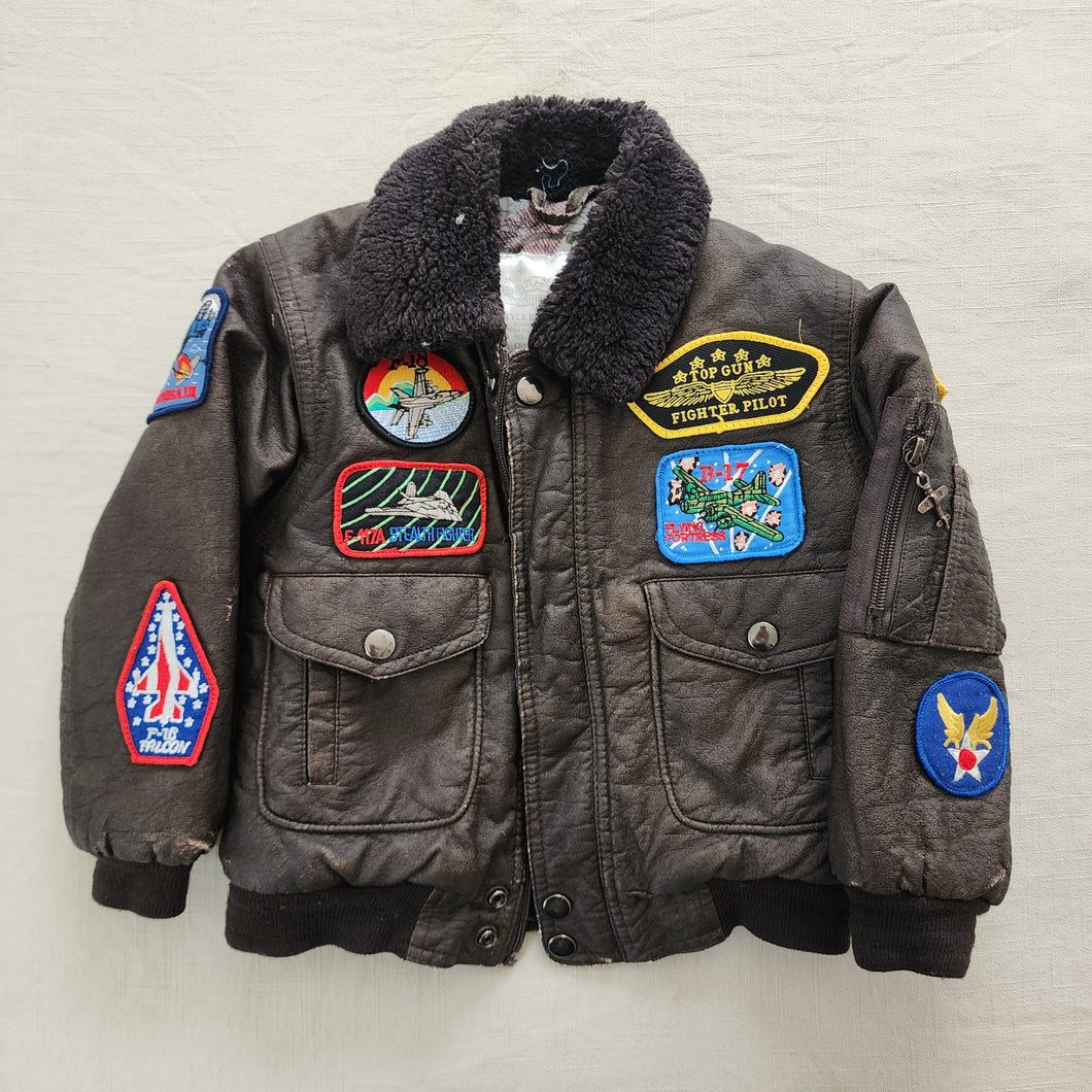 Older Faux Leather Fighter Pilot Jacket 2t/3t