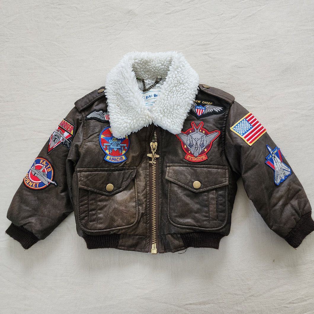 Older Jet Fighter Bomber Faux Leather Jacket 2t