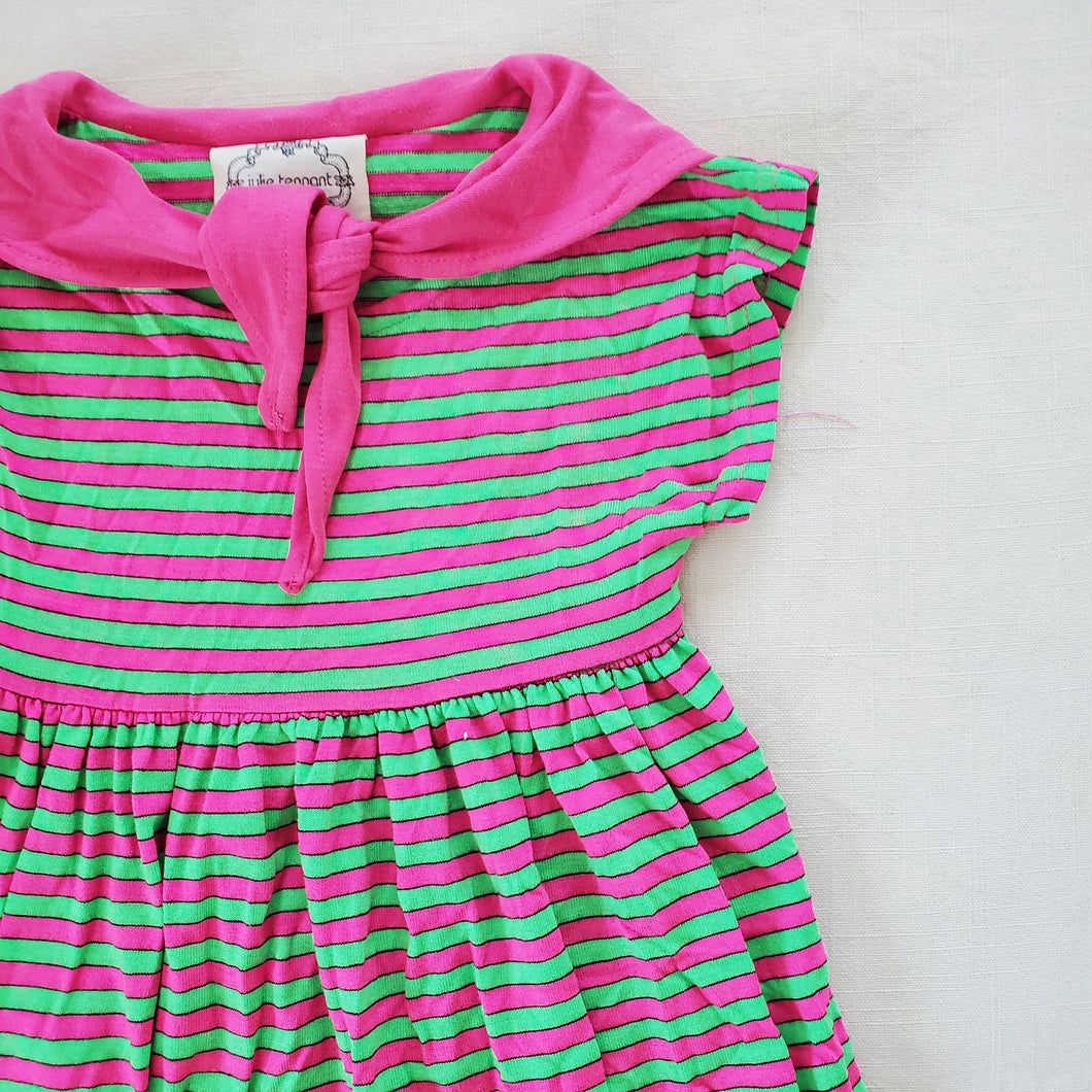 Vintage Pink + Green Striped Dress 4t