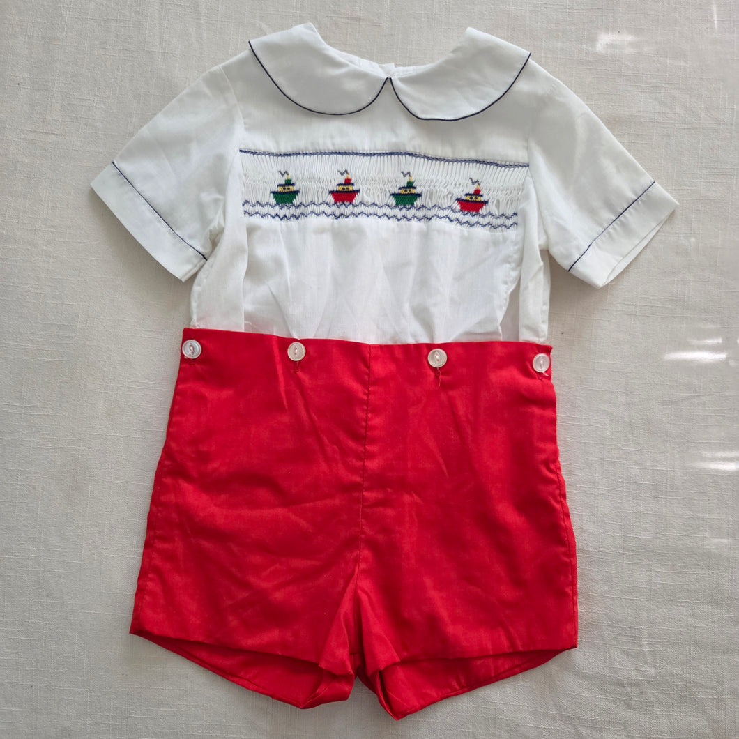 Vintage Ships Smocked Romper 3t