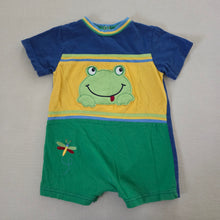Load image into Gallery viewer, Vintage Frog + Dragon Flies Color Block Romper 12 months
