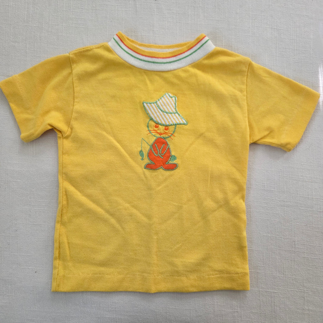 Vintage Healthtex Fishing Cat Yellow Tee 2t