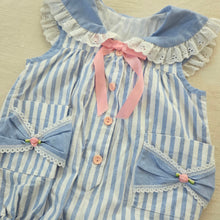 Load image into Gallery viewer, Vintage Girly Striped Romper 9 months
