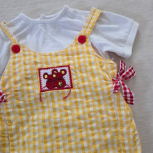 Load image into Gallery viewer, Vintage Mouse Yellow Gingham Romper 24 months
