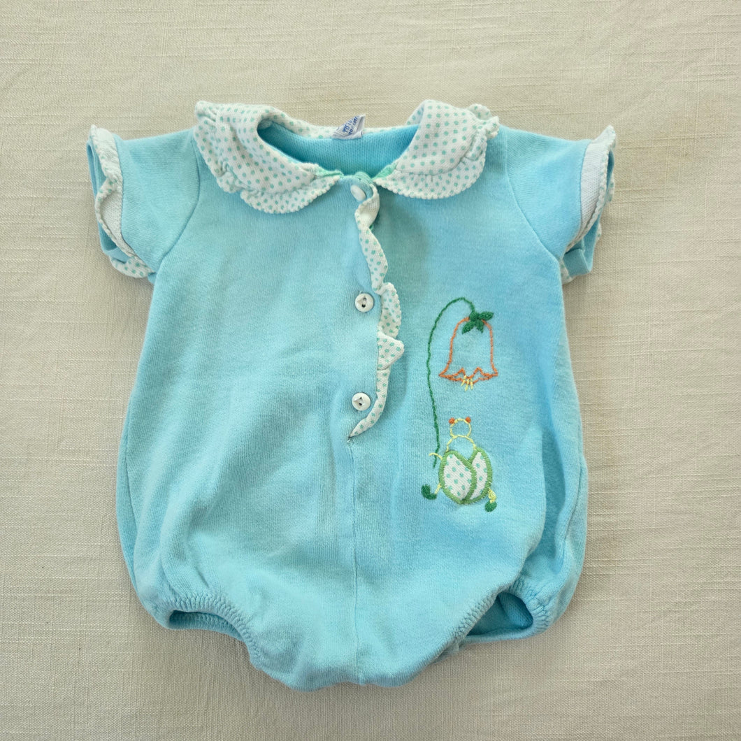 Vintage Bug + Flower Embroidered Romper 0-3 months