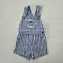 Load image into Gallery viewer, Vintage Navy + White Striped Shortalls 2t/3t
