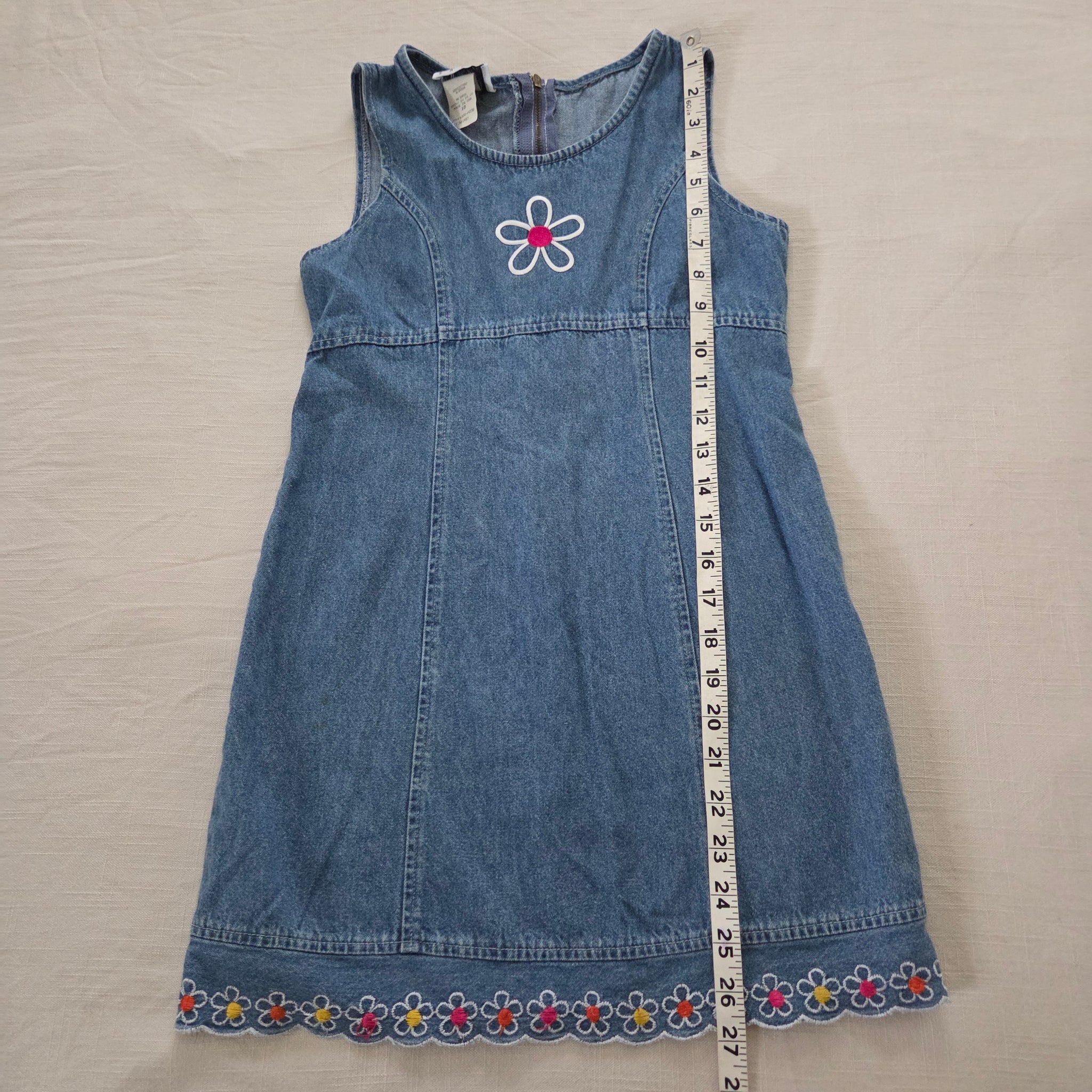 Vintage 90s Flower Denim Dress kids 8/9