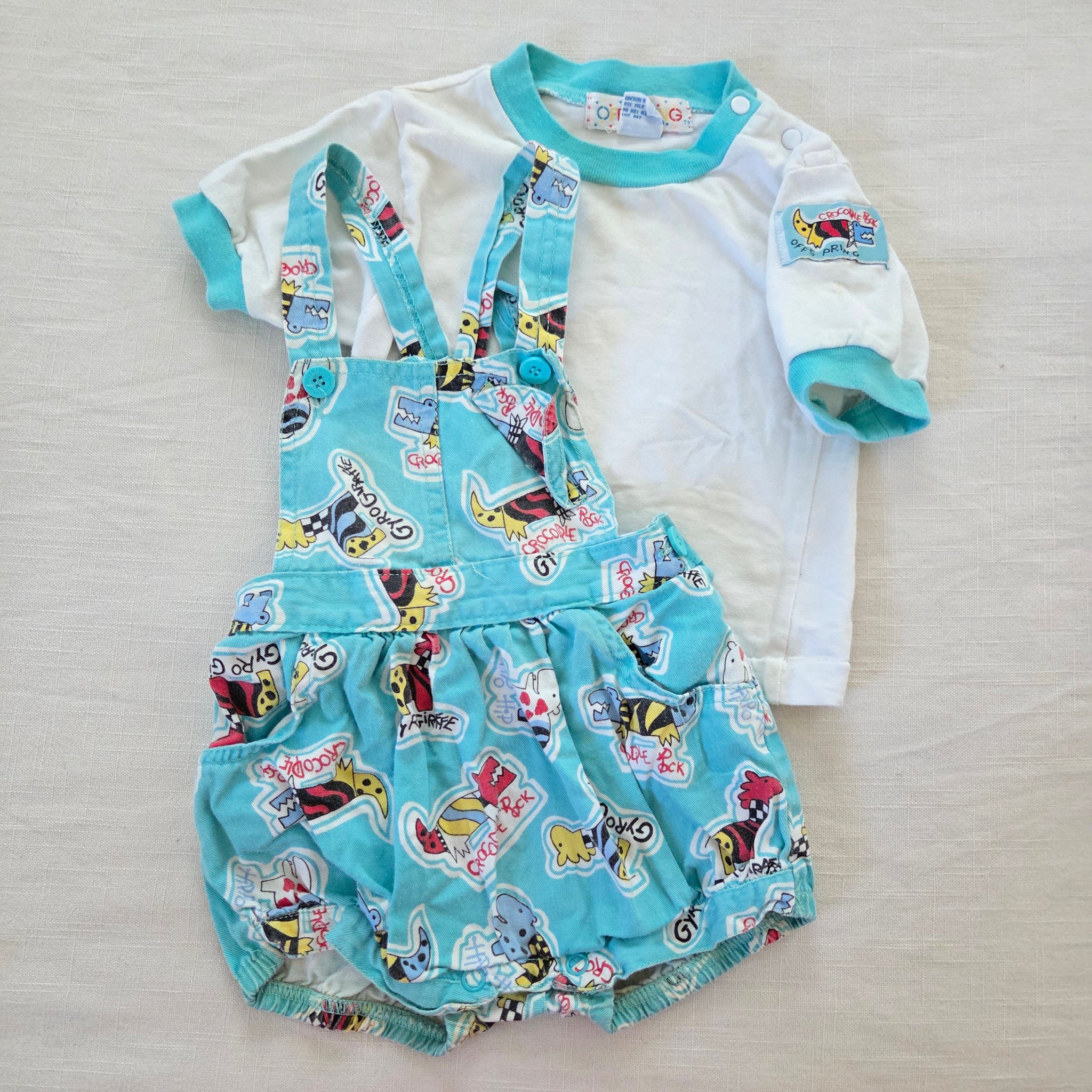 Tenue Bébé Garçon Little Me 2 Pièces Vintage - Shortal Zoo, Taille 9 Mois - Neuf Avec étiquettes