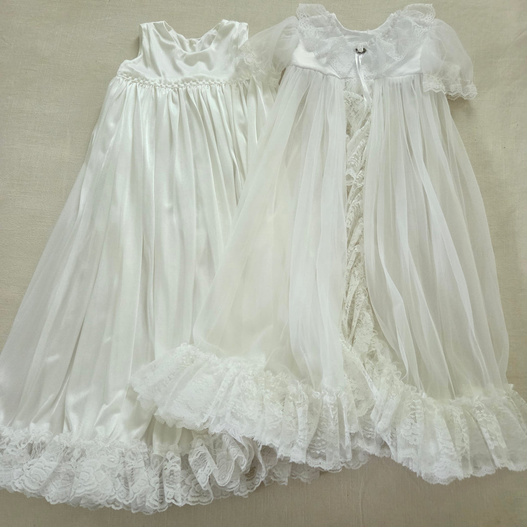 Vintage Baptism Dress & Sheer Overlay Set 2t/3t