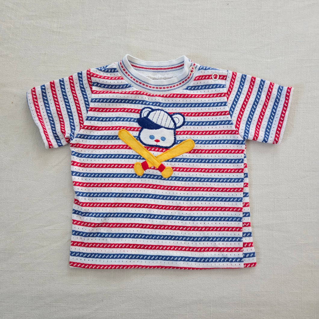 Vintage Baseball Bear Striped Tee 6-9 months