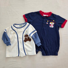 Load image into Gallery viewer, Vintage Bundle Baseball Animals Romper &amp; Shirt 6-9 months
