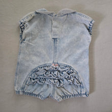 Load image into Gallery viewer, Vintage Ruffle Bum Denim Romper 3-6 months
