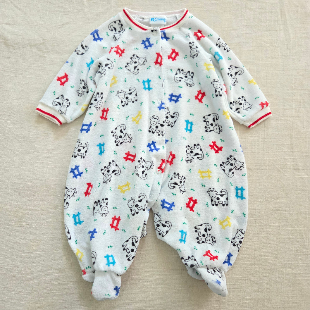 Vintage Cow Farm Footed PJs 3-6 months