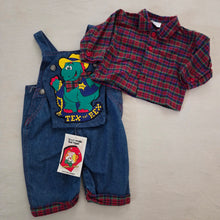 Load image into Gallery viewer, Vintage Deadstock Matching Dino Overalls + Shirt 3 months
