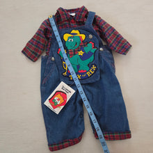 Load image into Gallery viewer, Vintage Deadstock Matching Dino Overalls + Shirt 3 months
