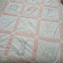 Load image into Gallery viewer, Vintage Embroidered Baby Animals Toddler Quilt Blanket
