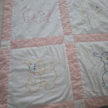 Load image into Gallery viewer, Vintage Embroidered Baby Animals Toddler Quilt Blanket
