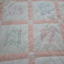 Load image into Gallery viewer, Vintage Embroidered Baby Animals Toddler Quilt Blanket
