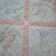 Load image into Gallery viewer, Vintage Embroidered Baby Animals Toddler Quilt Blanket

