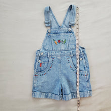 Load image into Gallery viewer, Vintage Veggies Denin Shortalls kids 7/8
