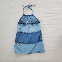 Load image into Gallery viewer, Vintage Denim Floral Halter Dress  5t/6
