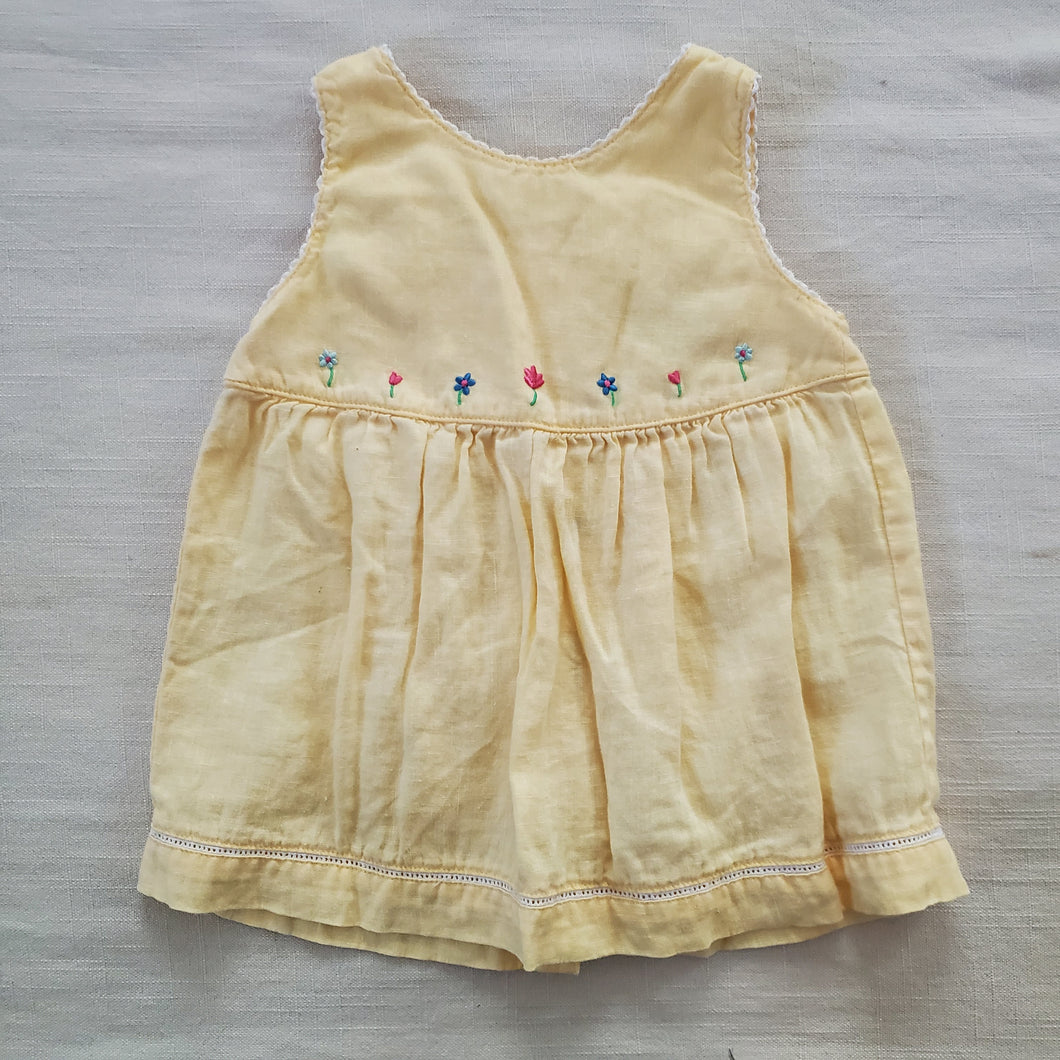 Vintage Gymboree Yellow Linen Flower  Dress 3-6 months