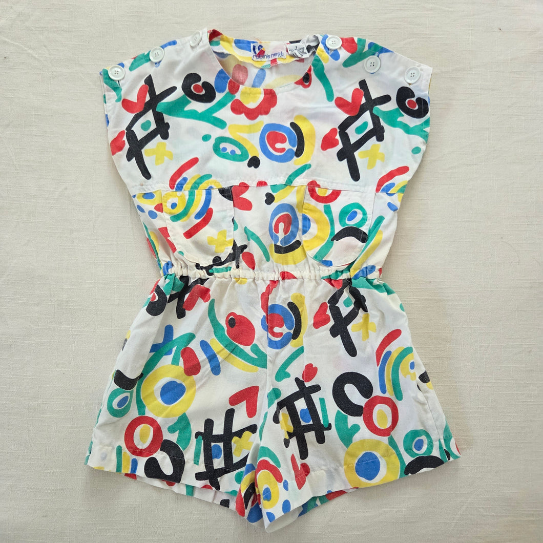 Vintage 80s Robin's Nest Graffiti Romper kids 6/7