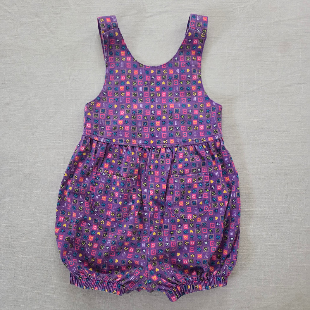 Vintage 90s Purple Flower Pattern Bubble Romper 2t/3t