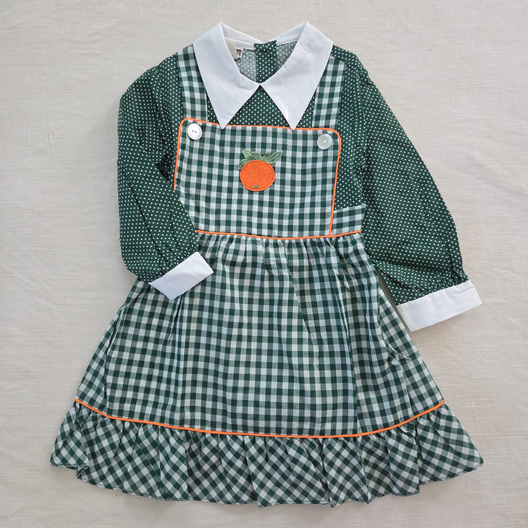 Vintage 70s Orange Green Gingham Dress 4t