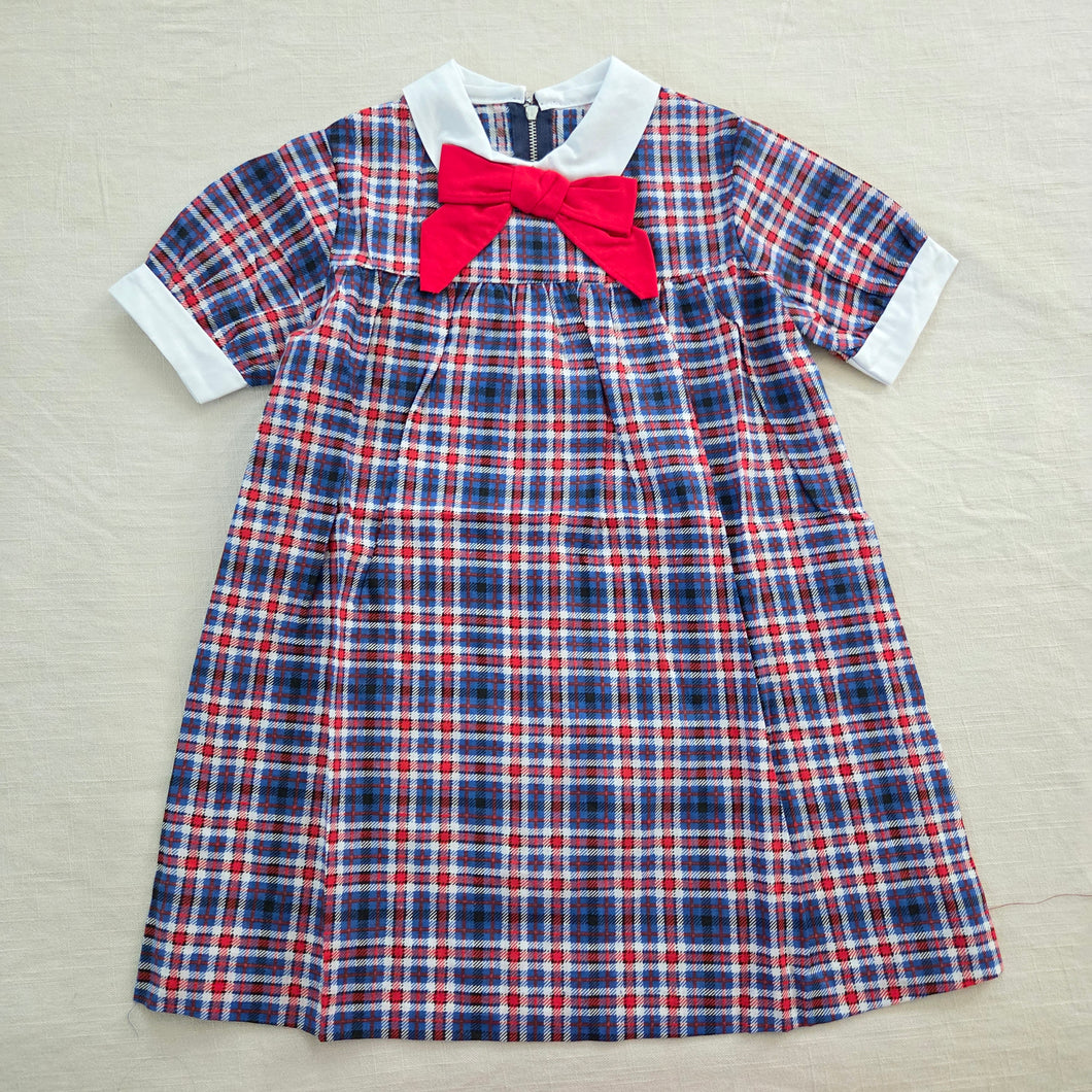 Vintage 70s Plaid Bow Dress 4t
