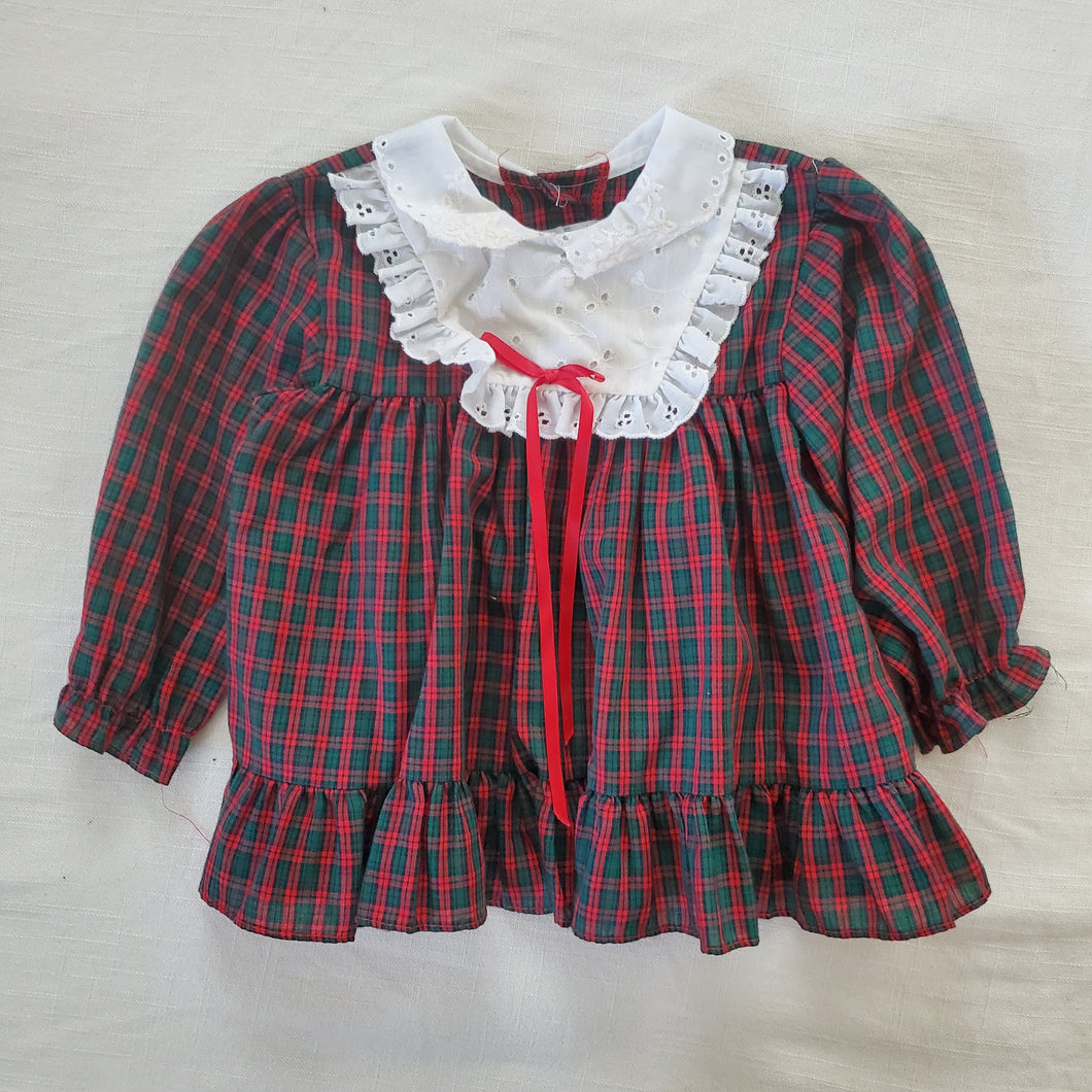 Vintage Christmas Plaid Long Sleeve Blouse 24 months