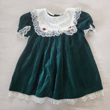 Load image into Gallery viewer, Vintage Green Velvet Dress 24 months
