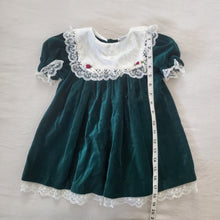 Load image into Gallery viewer, Vintage Green Velvet Dress 24 months
