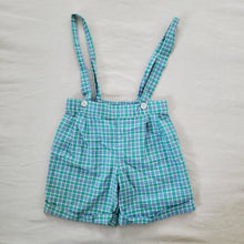 Load image into Gallery viewer, Vintage Blue/Green Plaid Suspender Shorts 2t/3t
