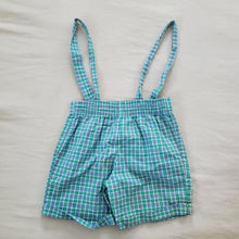 Load image into Gallery viewer, Vintage Blue/Green Plaid Suspender Shorts 2t/3t
