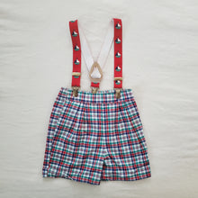 Load image into Gallery viewer, Vintage Plaid Sailboat Suspender Shorts 2t
