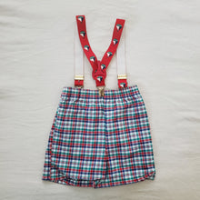 Load image into Gallery viewer, Vintage Plaid Sailboat Suspender Shorts 2t
