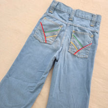 Load image into Gallery viewer, Vintage 70s Flared Colorful Pocket Blue Pants 5t
