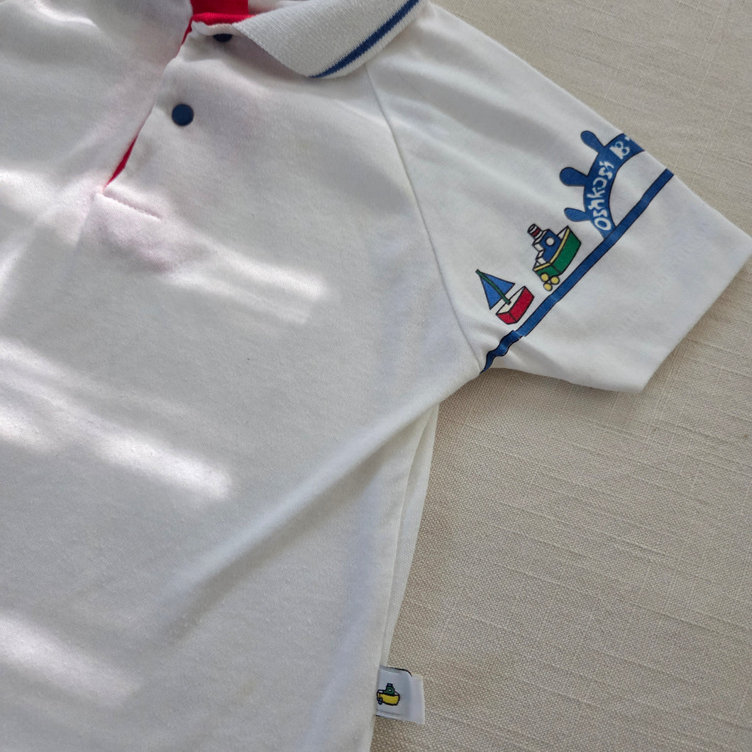 Vintage 90s Oshkosh White Polo Sailboat Short Sleeve Shirt 3T